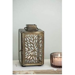 Fyrfadsstage/lanterne med mnster i antik messing - Ib Laursen