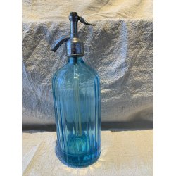 Antik fransk sifonflaske bl med riller