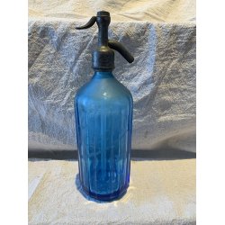 Antik fransk sifonflaske bl med tekst