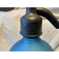 Antik fransk sifonflaske bl med tekst