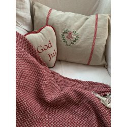 Plaid med rd og creme harlekinmnster 