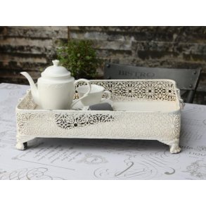 Bakke med fil de fer kant i antique hvid fra Chic Antique