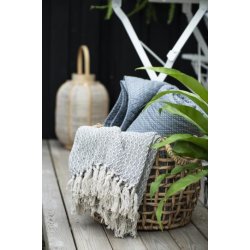 Plaid i creme/stvbl bomuld fra Ib Laursen