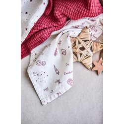 Merle viskestykke  natur med rdt mnster og tekst fra Ib Laursen