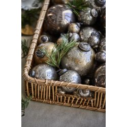 Julekugle pebbled glas hvid/messing-look fattigmandsslv fra Ib Laursen