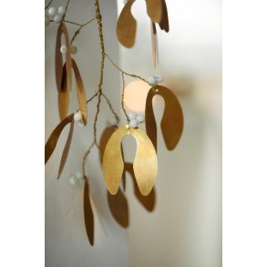 Mistelten i messing med hvide perler Gloria fra Ib Laursen