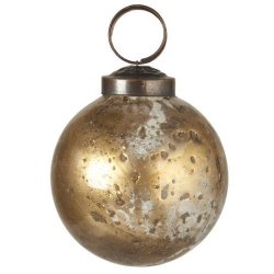 Julekugle pebbled glas hvid/messing-look fattigmandsslv fra Ib Laursen