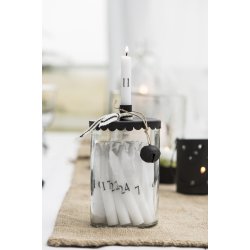 Kalenderlys - kertelys, hvid med sort skrift