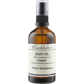 kologisk bodyoil med Rose og Sandelwood fra Munkholm