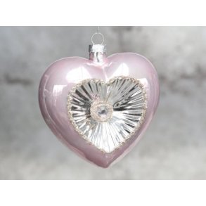 Julekugle, hjerteformet i antik rosa - Chic Antique
