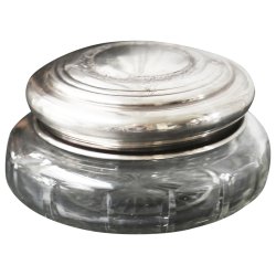 Box i glas med antikslv lg, rund