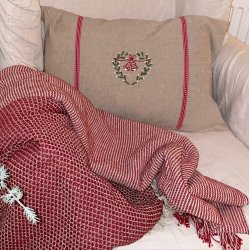 Plaid med rd og creme harlekinmnster 