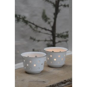 Fyrfadsstage med stjerner i emalje, hvid - Ib Laursen