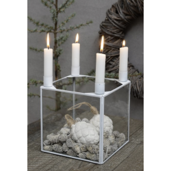 Glaskasse til 4 bede eller kronelys, hvid, stor