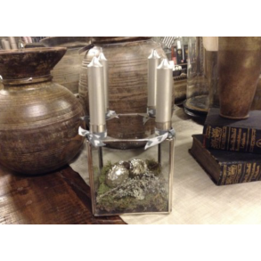 Glaskasse til 4 bede- eller kronelys, slv