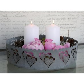Fad, rundt med hjerter i zink - Chic Antique
